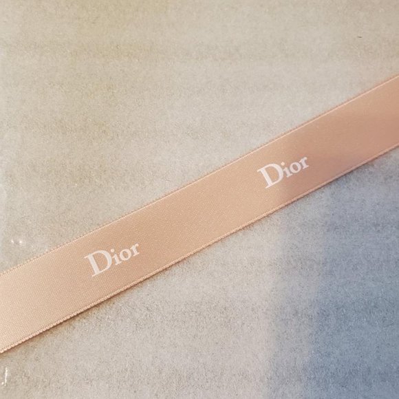AUTHENTIC Christian DIOR Ribbon 3 Yards Pink/Peach White Lettering Gift Wrap 9ft - Picture 2 of 2